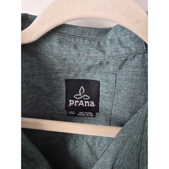 Prana Mens Large Button Down Shirt Long Sleeve Hiking Travel Green‎ Size L - Picture 6 of 10